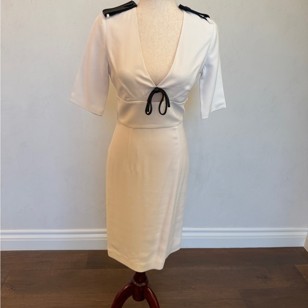 Burberry Cream Midi Dress with Black Details